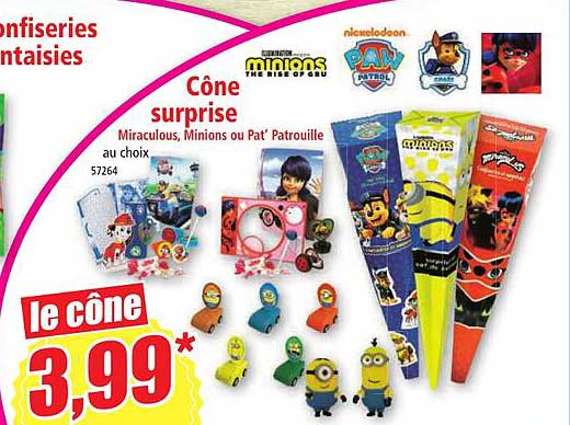 cône surprise miraculous, minions ou pat' patrouille