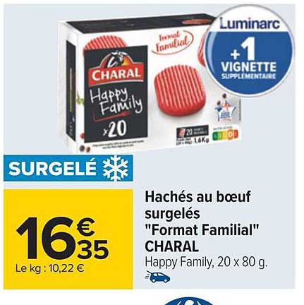 hachés au bœuf surgelés "format familial" charal