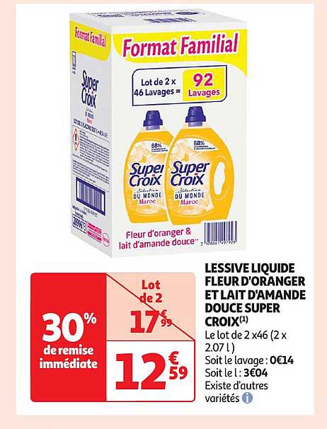 lessive liquide fleur d'oranger et lait d'amande douce super croix