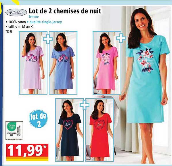 Lot De 2 Chemises De Nuit Femme ElleNor