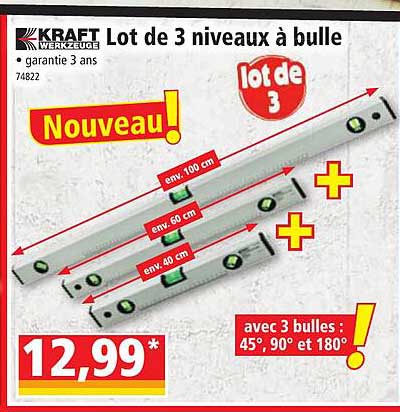 lot de 3 niveaux à bulle kraft werkzeuge