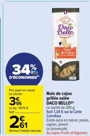 noix de cajou grillée salée daco bello