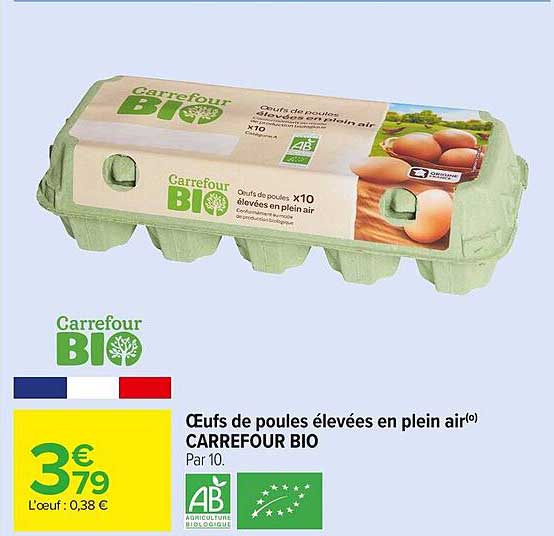 œufs de poules élevées en plein air carrefour bio