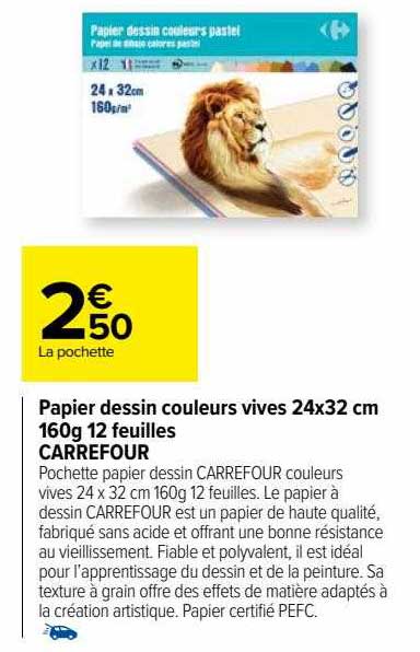 papier dessin couleurs vives 24 x 32 cm 160g 12 feuilles carrefour