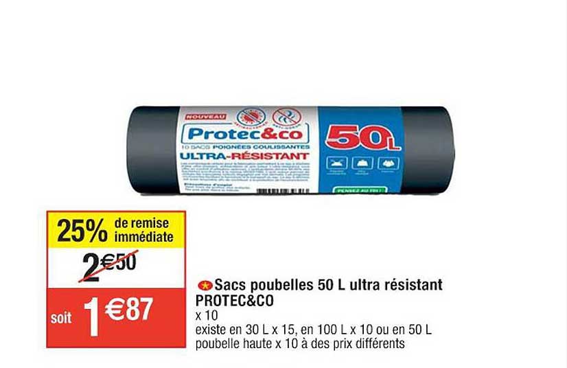 sacs poubelles 50l ultra résistant protec & co