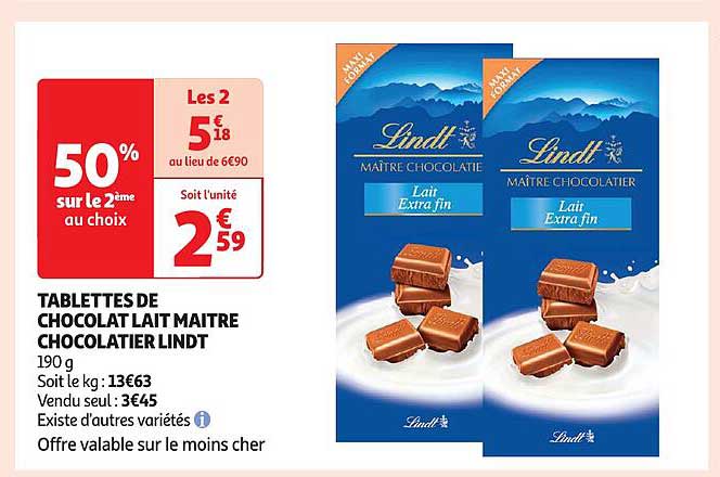 tablettes de chocolat lait maître chocolatier lindt