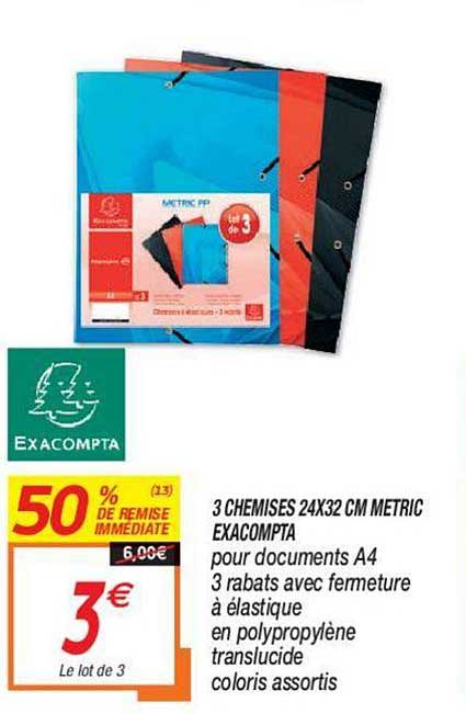 3 chemises 24x32 cm metric exacompta 50% de remise immédiate