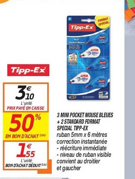 3 Mini Pocket Mouse Bleues + 2 Standard Format Special Tipp Ex