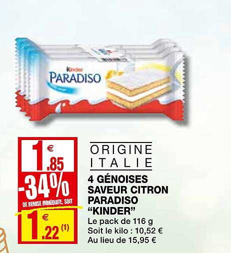 4 génoises saveur citron paradiso kinder -34% de remise immédiate