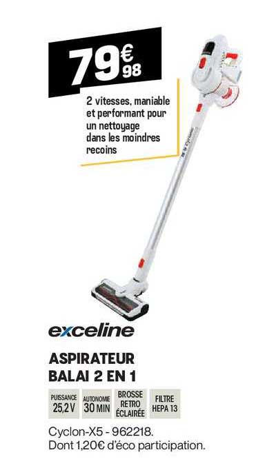Aspirateur Balai 2 En 1 Exceline