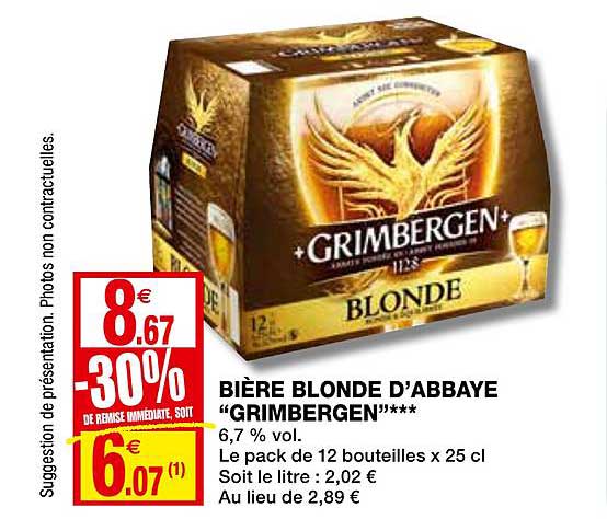 Bière Blonde D'abbaye Grimbergen -30% De Remise Immédiate