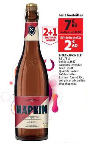 bière hapkin blé 2+1 bouteille offerte