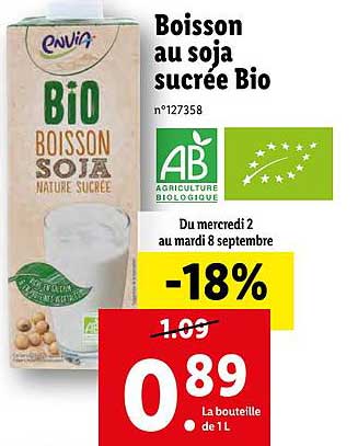 Boisson Au Soja Sucrée Bio Envia