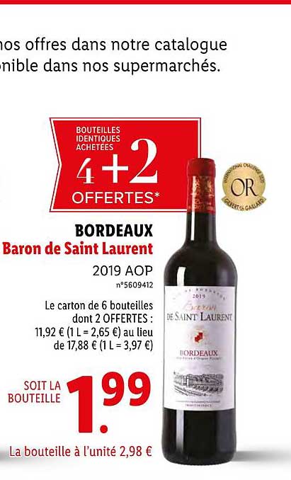 bordeaux baron de saint laurent 4+2 offertes
