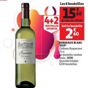 bordeaux blanc 2019 château roquecave 4+2 bouteilles offertes