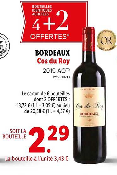 Bordeaux Cos Du Roy 4+2 Offertes