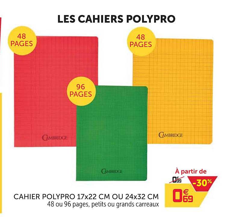 cahier polypro 17x22 cm ou 24x32 cm