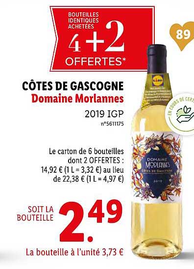 côtes de gascogne  domaine morlannes 4+2 offertes