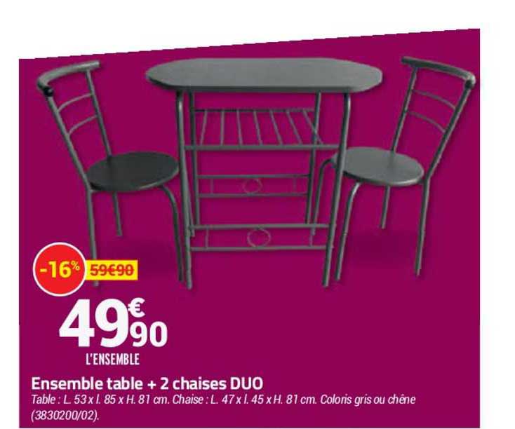 Ensemble Table + 2 Chaises Duo