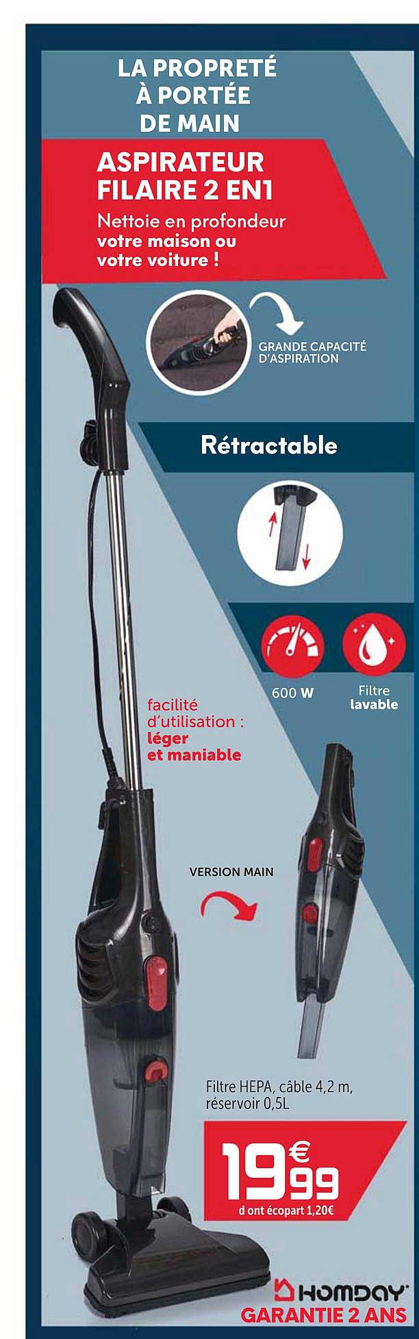 Aspirateur Filaire 2 En 1 Homday