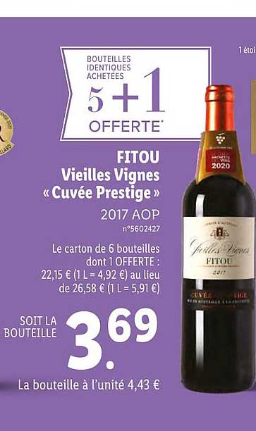 fitou vieilles vignes cuvée prestige 5+1 offerte