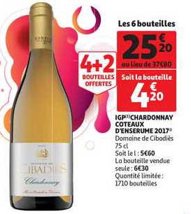 igp chardonnay coteaux d'enserume 2017 domaine de cibodiès 4+2 bouteilles offertes