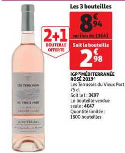 igp méditerranée rosé 2019 les terrasses du vieux port 2+1 bouteille offerte