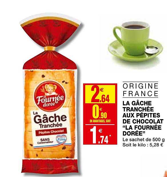 la gâche tranchée aux pépites de chocolat la fournée dorée
