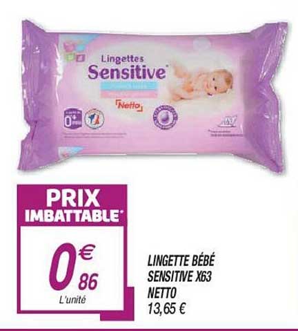 lingette bébé sensitive x63 netto