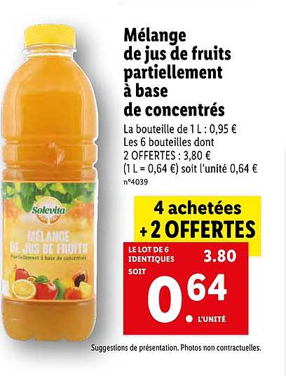 mélange de jus de fruits solevita partiellement à base de concentrés 4+2 offertes