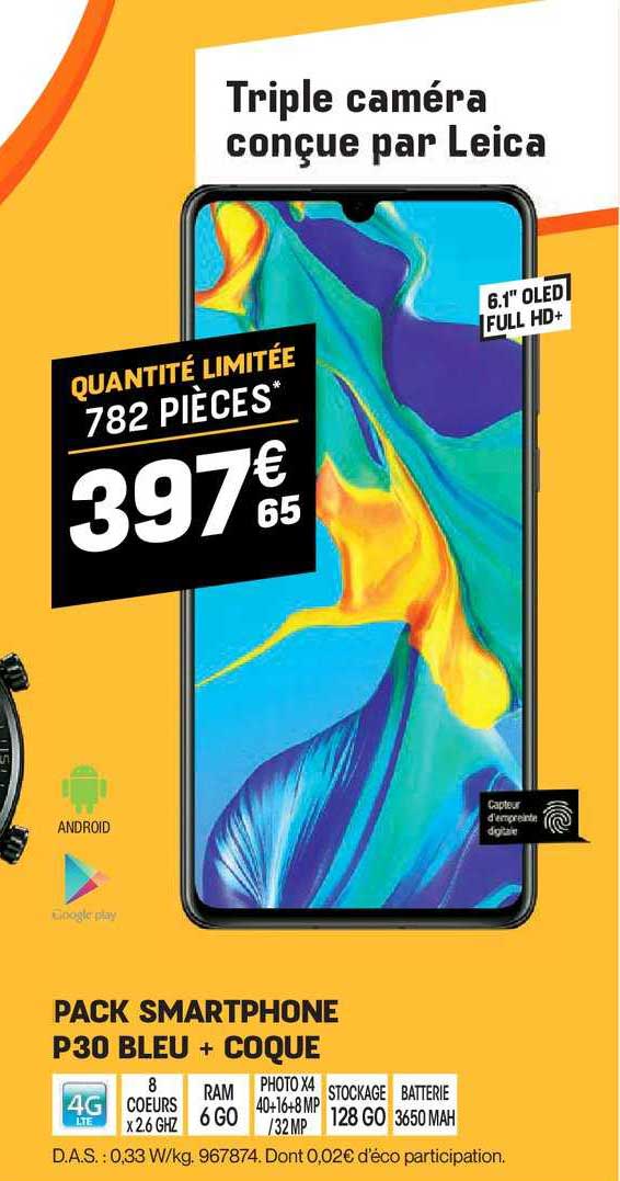 pack smartphone p30 blue + coque