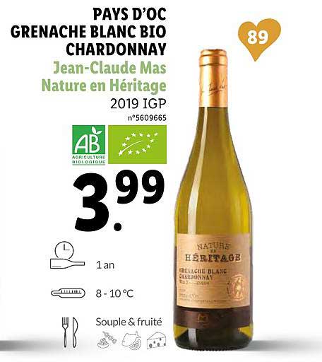 pays d oc grenache blanc bio chardonnay jean claude mas nature en héritage