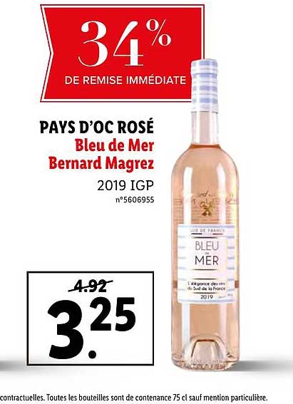 pays d oc rosé bleu de mer bernard magrez -34% de remise immédiate