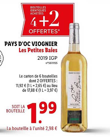 pays d oc viognier les petites baies  4+2 offertes