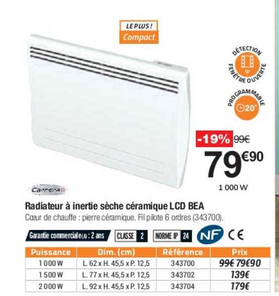 radiateur à inertie sèche céramique lcd bea