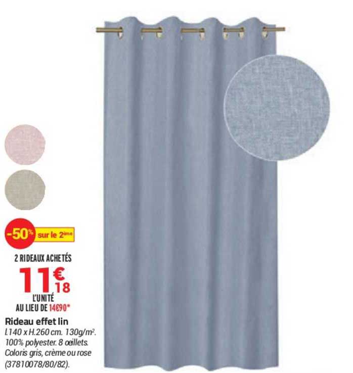 Rideau Effet Lin -50% Sur Le 2ème