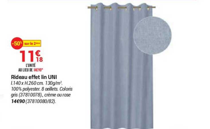 Rideau Effet Lin Uni -50% Sur Le 2ème