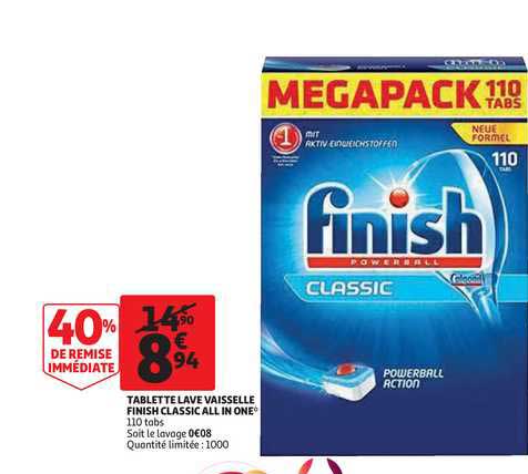 tablette lave vaisselle finish classic all in one 40% de remise immédiate