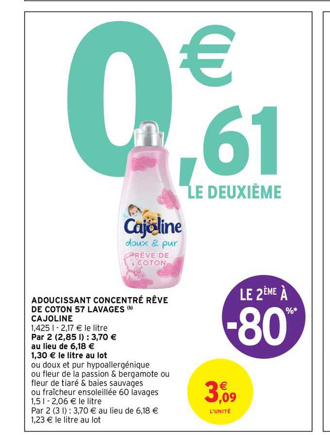 Adoucissant Concentré Rêve De Coton 57 Lavages Cajoline
