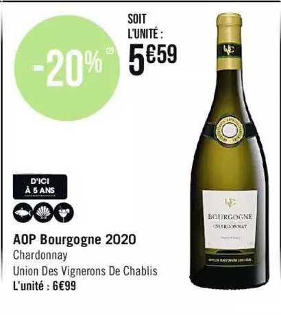 aop bourgogne 2020 chardonnay union des vignerons de chablis