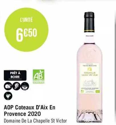 aop coteaux d'aix en provence 2020 domaine de la chapelle st victor