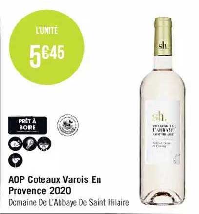 aop coteaux varois en provence 2020 domaine de l'abbaye de saint hilaire