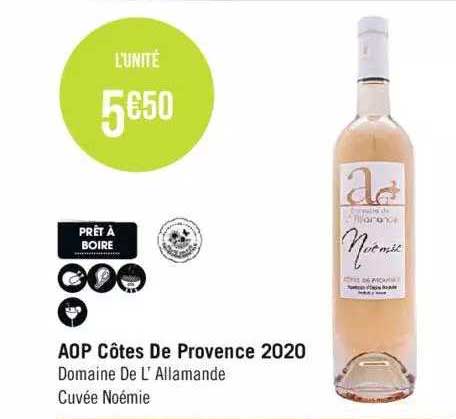 aop côtes de provence 2020 domaine de l'allamande cuvée noémie
