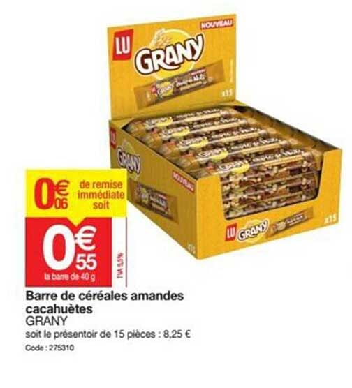 Barre De Céréales Amandes Cacahuètes Grany
