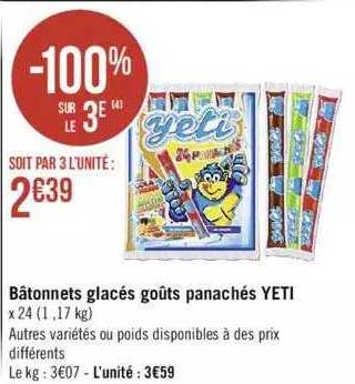 bâtonnets glacés goûts panachés yeti