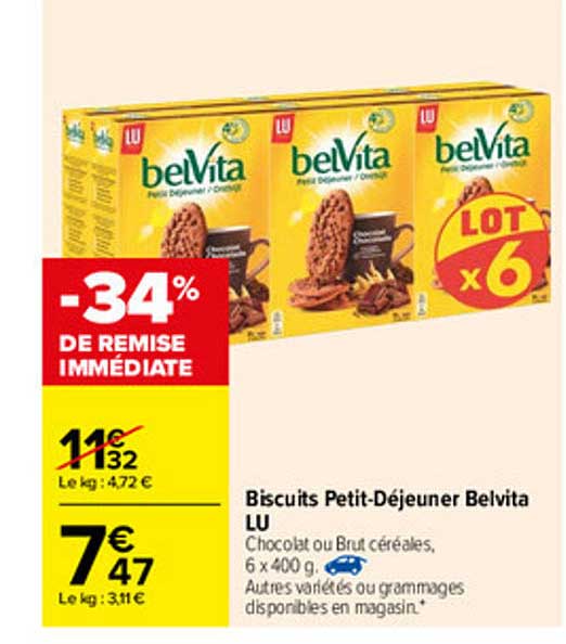 biscuits petit-déjeuner belvita lu -34% de remise immédiate