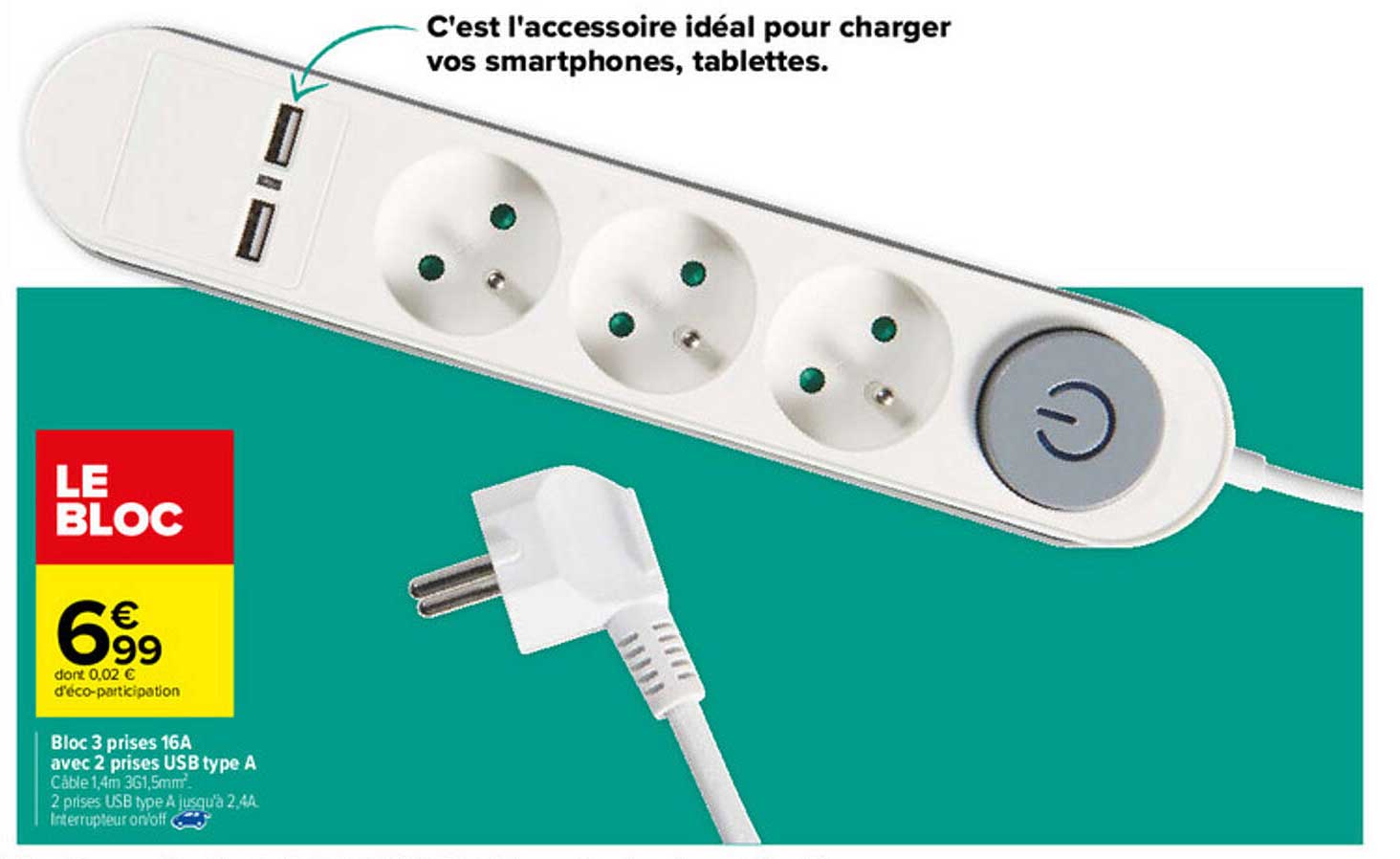 bloc 3 prises 16a avec 2 prises 16a avec 2 prises usb type a