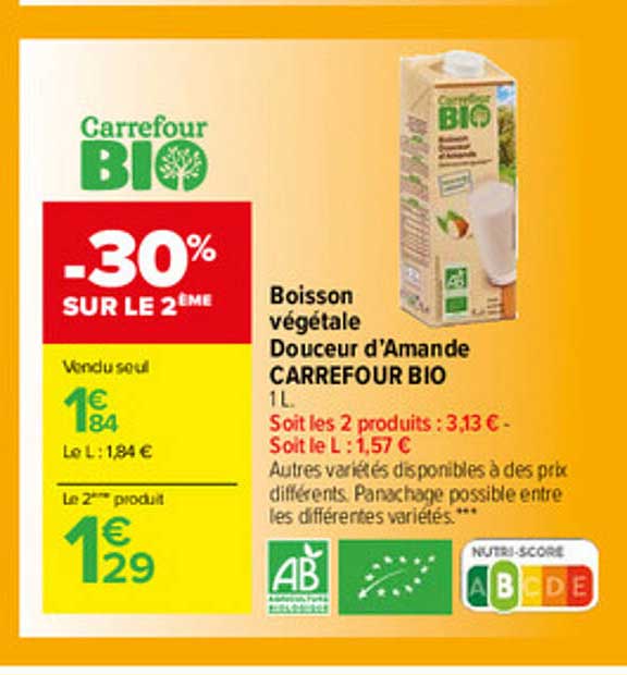 Boisson Végétale Douceur D'amande Carrefour Bio