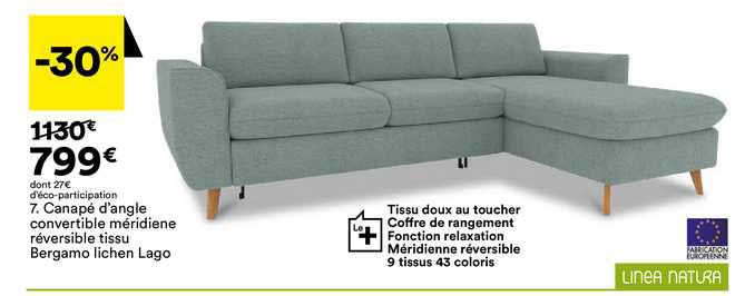 canapé d'angle convertible méridienne réversible tissu bergamo lichen lago