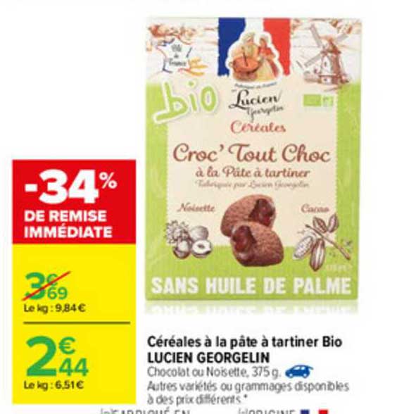 céréales à la pâte à tartiner bio lucien georgelin